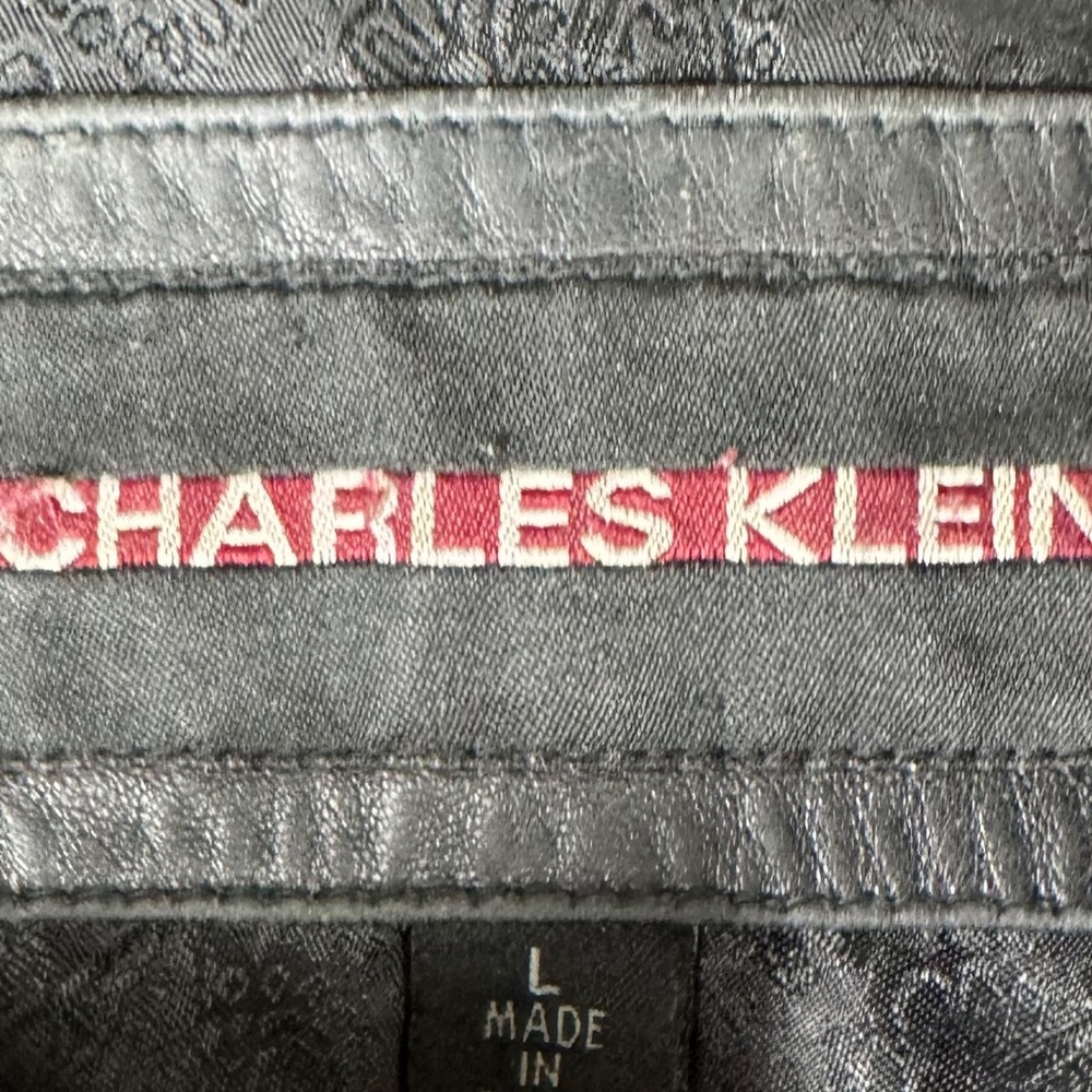 Charles Klein Moto Bomber Leather Jacket Coat Womens Sz Large Black Zip Up - Picture 7 of 8